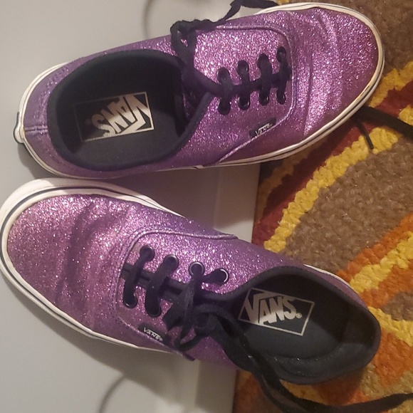 VANS 5.5/7sz. Purple Glitzy pair OR Floral Print on Black sz 6.5 big kids - Picture 11 of 12